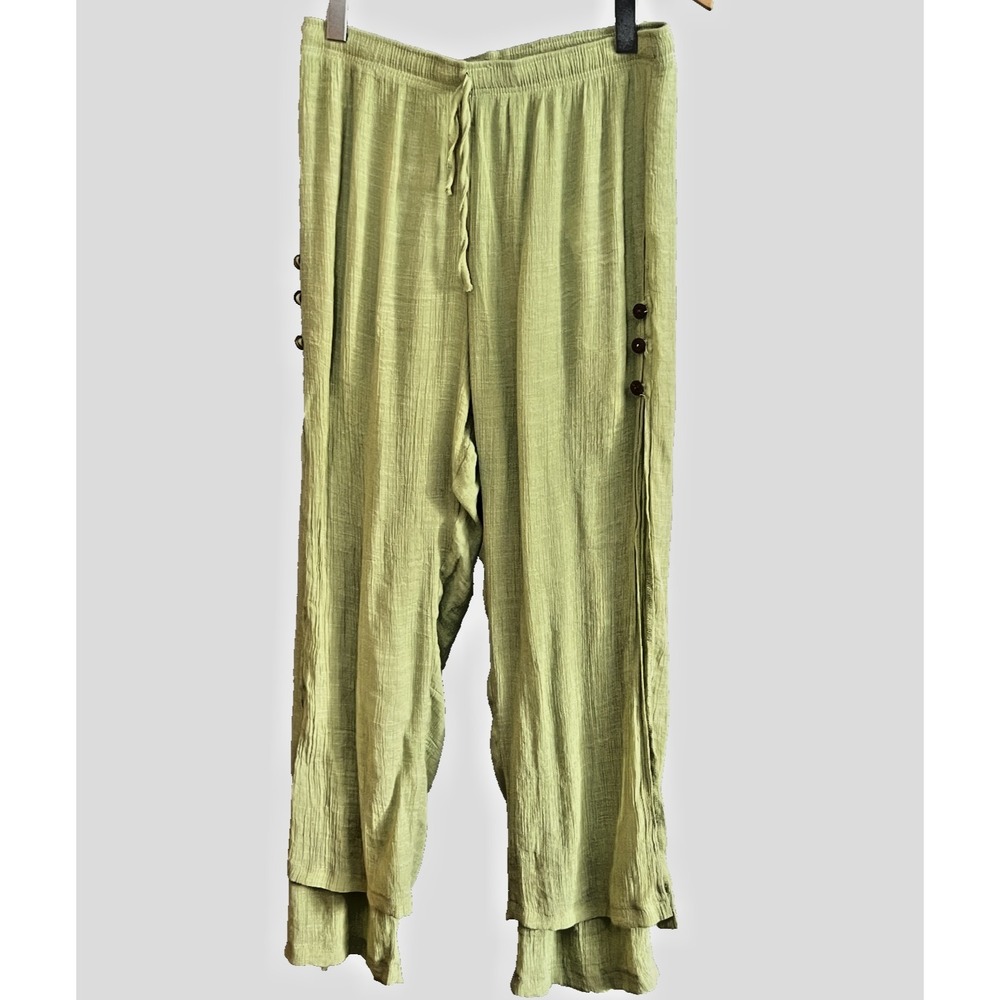 Creation‎ Women's Layered Green Soft Flare Pants Elastic Waist Size Medium